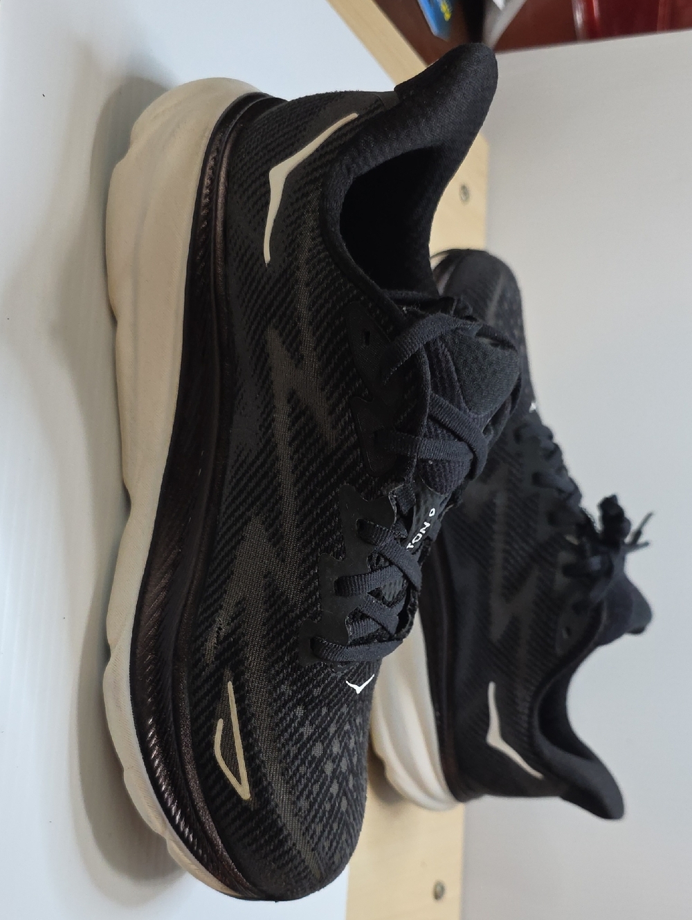 Hoka Clifton 9 Womens 9.5B  Black  Running Shoes with White Accents No Box - Picture 3 of 15
